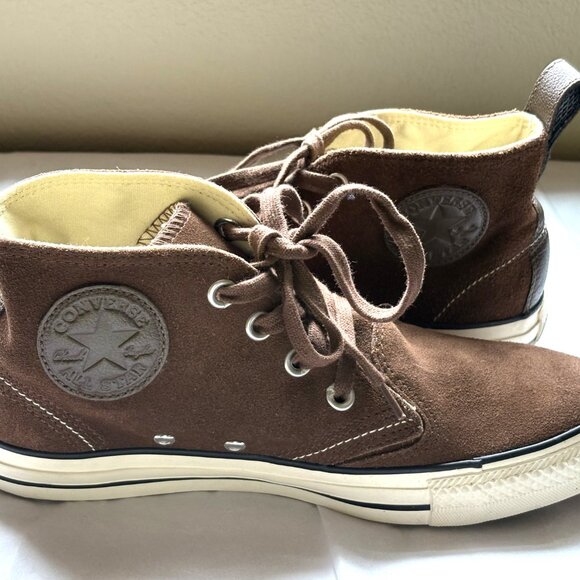NEW CONVERSE ALL STAR DARK BROWN SUEDE LACE UP HIGHTOP SNEAKERS SIZE: 7 - Picture 4 of 10